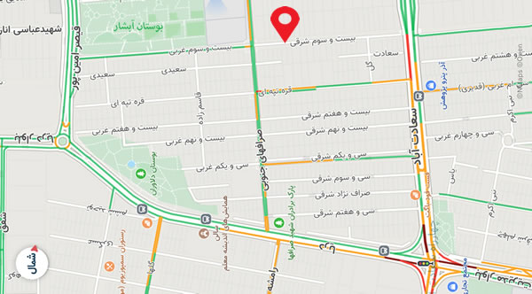 لوکیشن شهر تعمیرات واقع در سعادت آباد، بلوار دریا، صرافهای جنوبی، خیابان 23 شرقی (نفیسی شرقی)