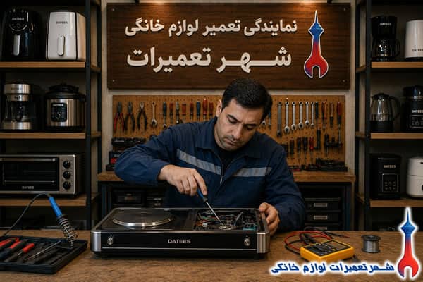 تعمیرکار در حال تعمیر اجاق برقی داتیس