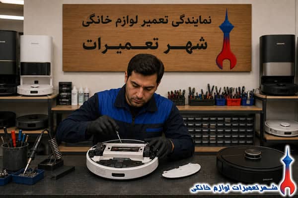 تکنسین در حال بررسی جارو رباتیک دریم