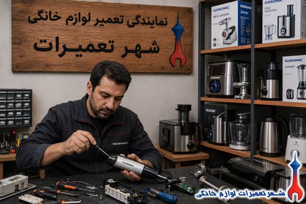 تعمیرکار در حال تعمیر گوشت کوب برقی گوسونیک
