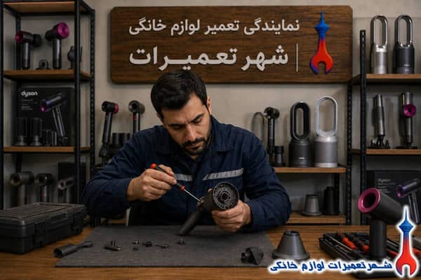 تکنسین در حال بررسی سشوار دایسون
