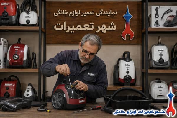 تعمیرکار در حال تعمیر بخارشوی فلر