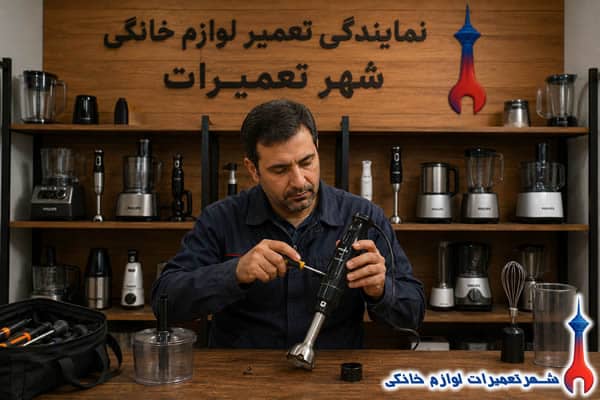 تعمیرکار در حال تعمیر گوشت‌کوب برقی فیلیپس