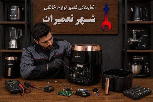 تکنسین در حال بررسی و تعمیر هواپز مباشی Mebashi در شهر تعمیرات