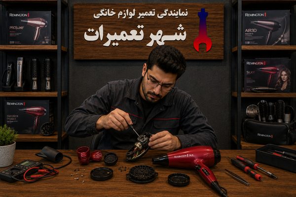 تعمیرکار متخصص شهر تعمیرات در حال بررسی و عیب یابی سشوار رمینگتون Remington