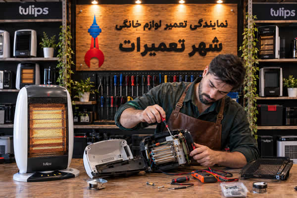 تعمیرکار در حال بررسی بخاری برقی تولیپس Tulips
