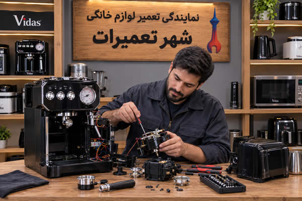 فرآیند تعمیر اسپرسوساز ویداس Vidas با رعایت استانداردهای فنی توسط تیم متخصص شهر تعمیرات