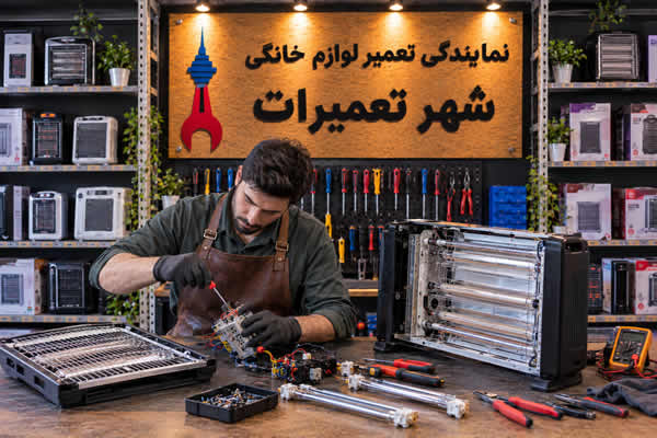 کارشناس مجرب شهر تعمیرات در حال عیب یابی بخاری برقی برفاب Barfab