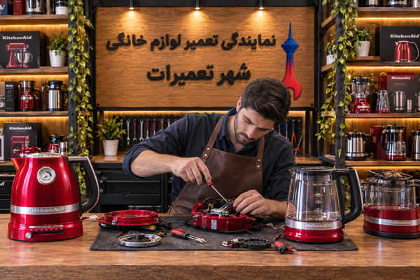 تکنسین در حال بررسی چای ساز و متری برقی کیچن اید KitchenAid