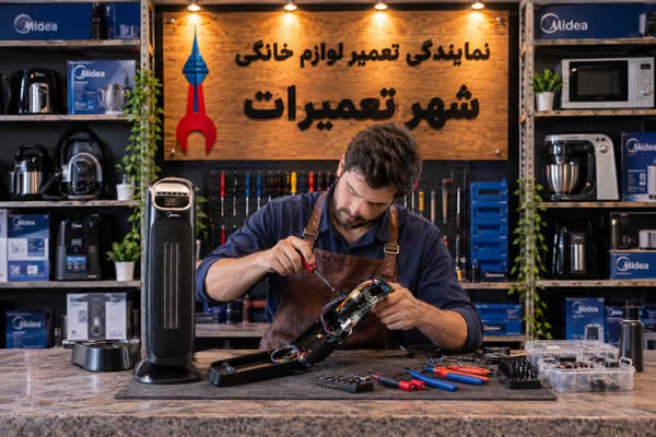 تکنسین در حال بررسی بخاری برقی مایدیا Midea