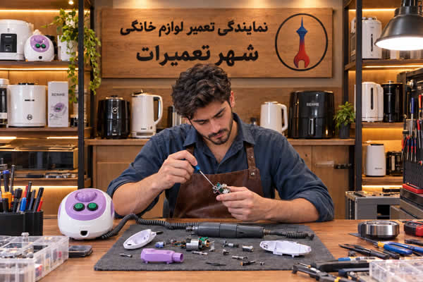 تعمیرکار در حال بررسی سوهان برقی رنه Renhe