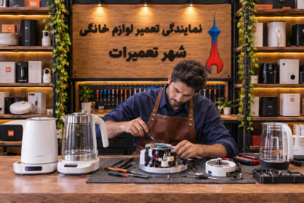 تعمیرکار در حال عیب یابی چای ساز و کتری برقی شیائومی Xiaomi